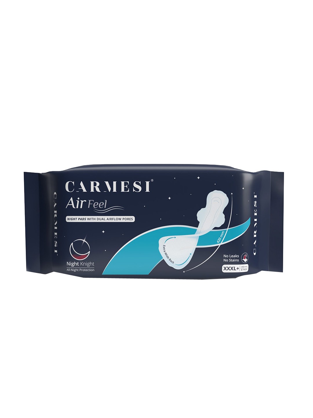 

CARMESI Pack of 8 Air Feel Night Extra Long Sanitary Pads With Wide Back, Black