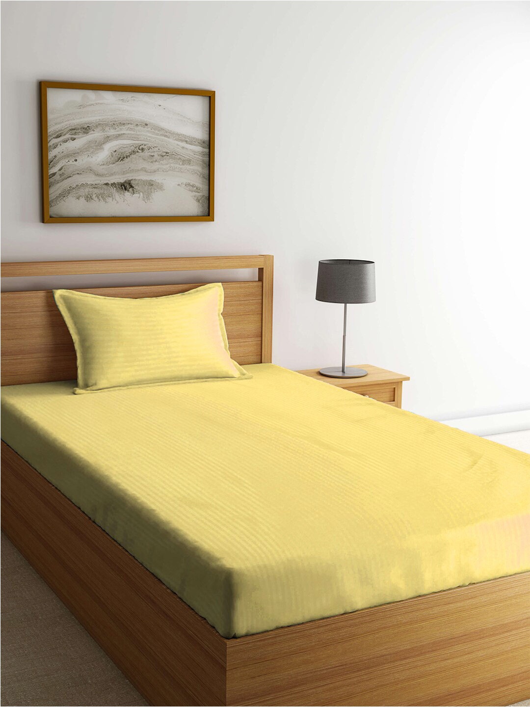 

KLOTTHE Yellow Striped 300 TC Fitted Single Bedsheet With 1 Pillow Cover