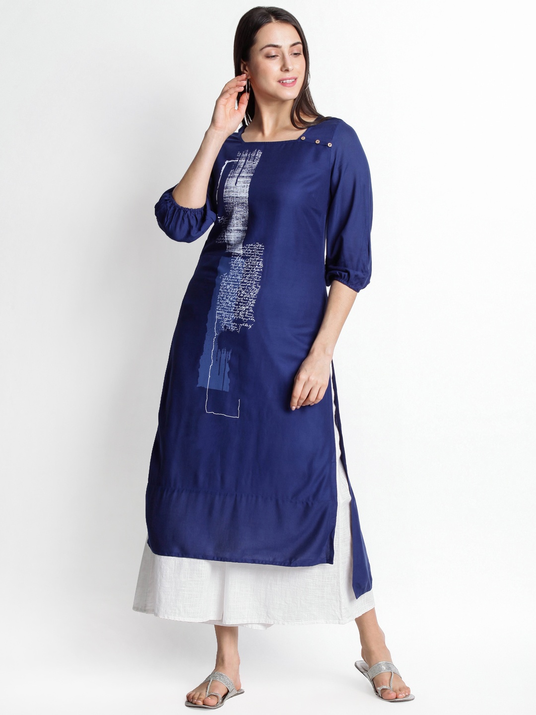 

RANGMANCH BY PANTALOONS Women Blue Printed Straight Kurta