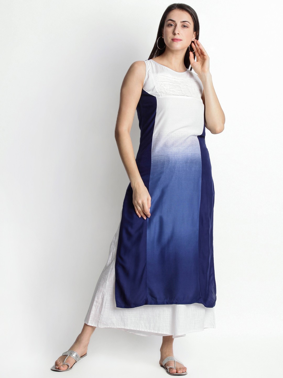 

RANGMANCH BY PANTALOONS Women Blue & White Dyed A-Line Kurta