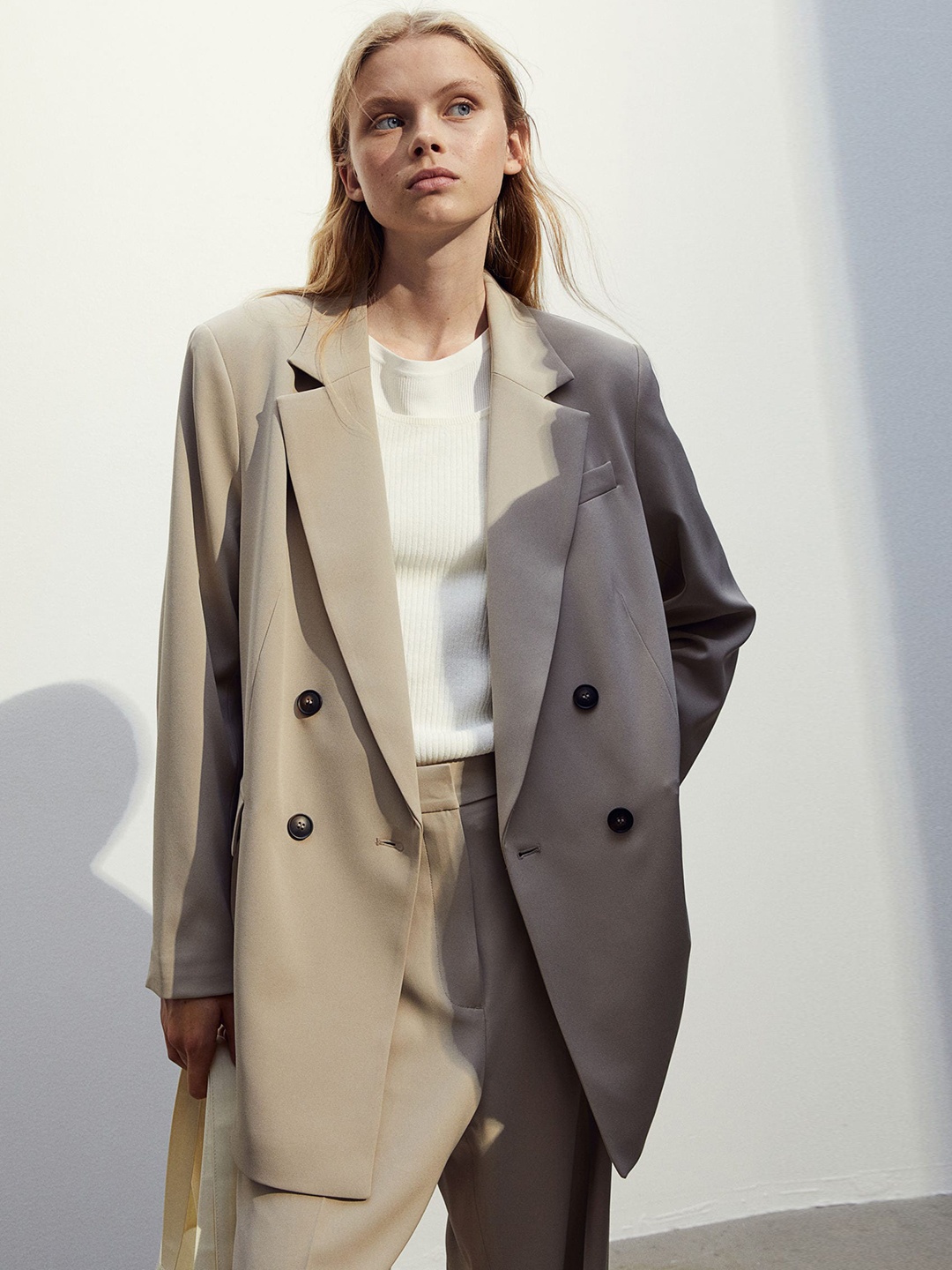 

H&M Women Double Breasted Blazer, Beige