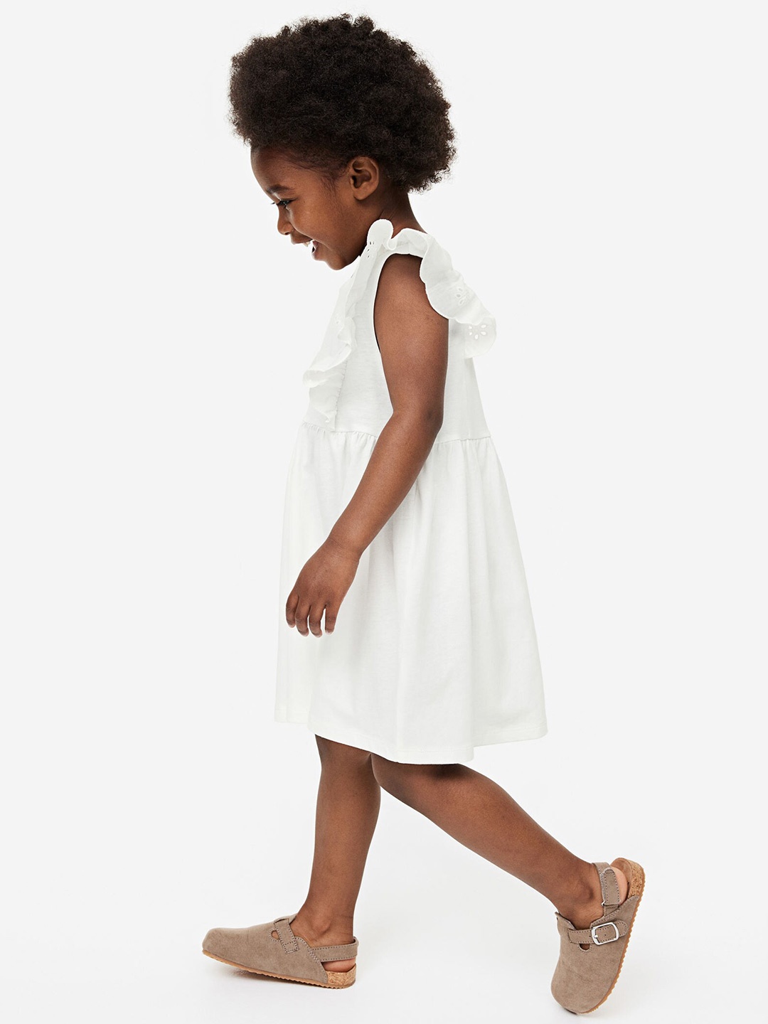 

H&M Girls Pure Cotton Broderie Anglaise Frill-Trimmed Dresses, White