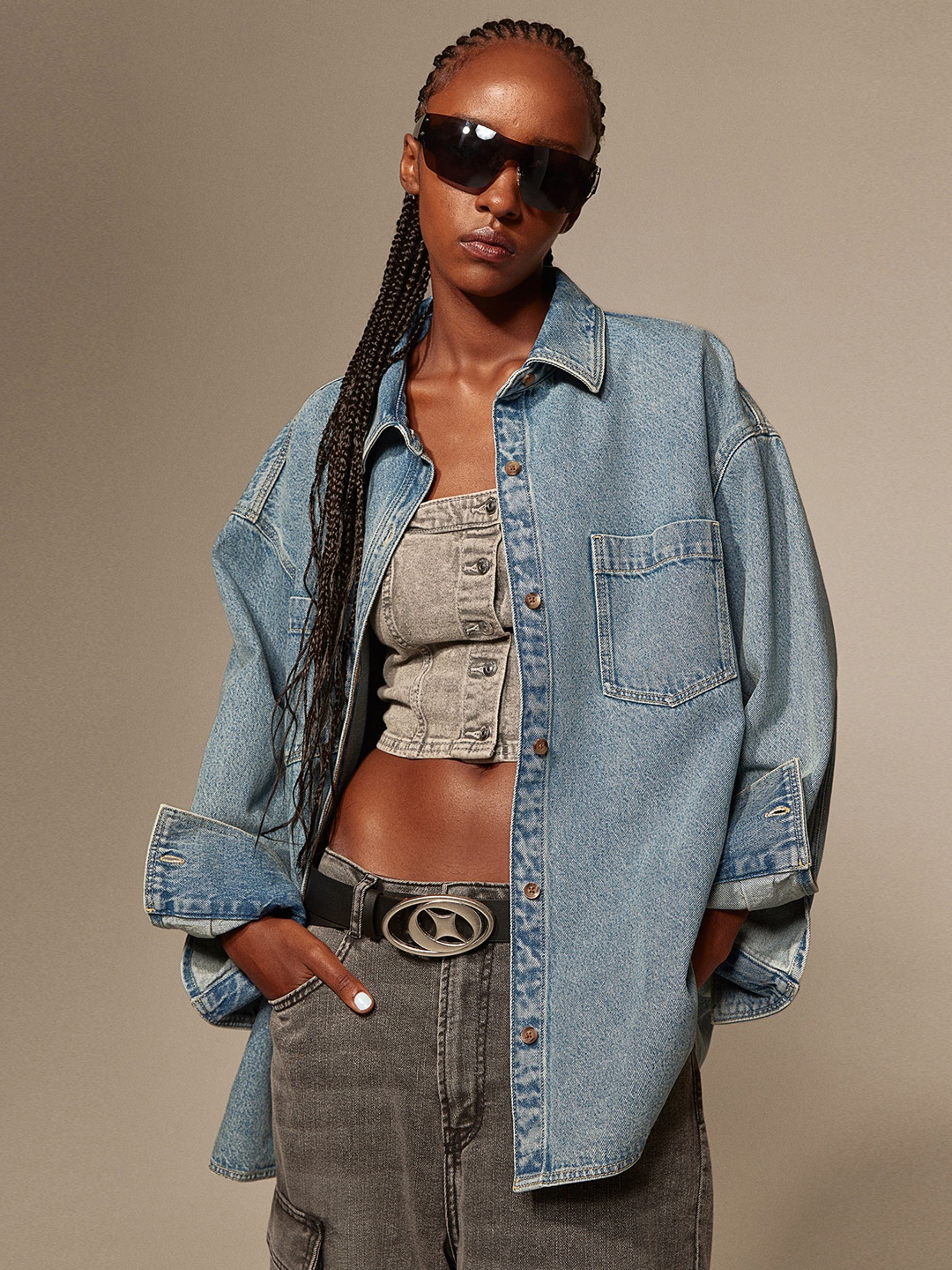 

H&M Oversized Denim Overshirt, Blue