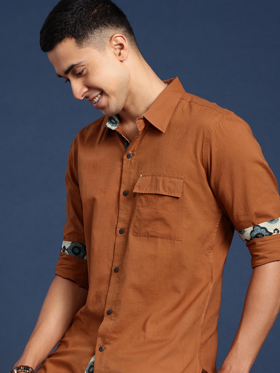 

Taavi Men Comfort Opaque Regular Fit Casual Shirt, Rust