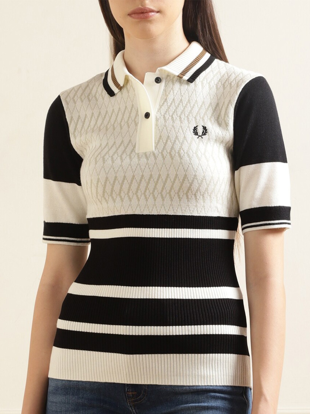 

Fred Perry Colourblocked Polo Collar T-shirt, Cream