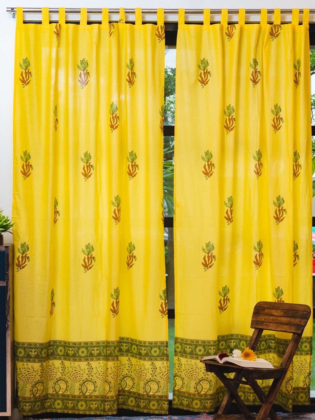 

URBAN SPACE Yellow & Green 2-Pieces Ethnic Motifs Door Curtains