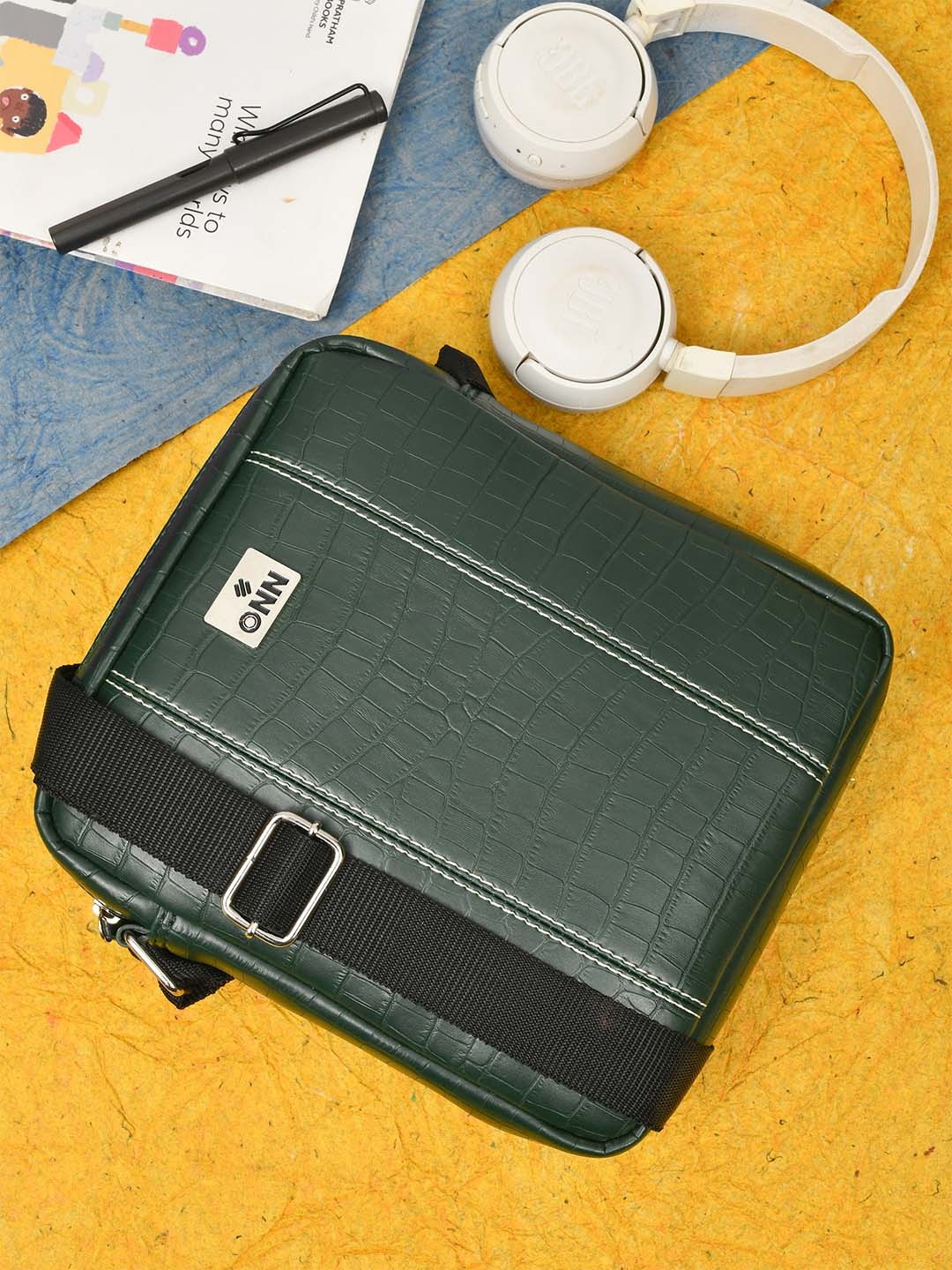 

ONN Men Textured Messenger Bag, Green