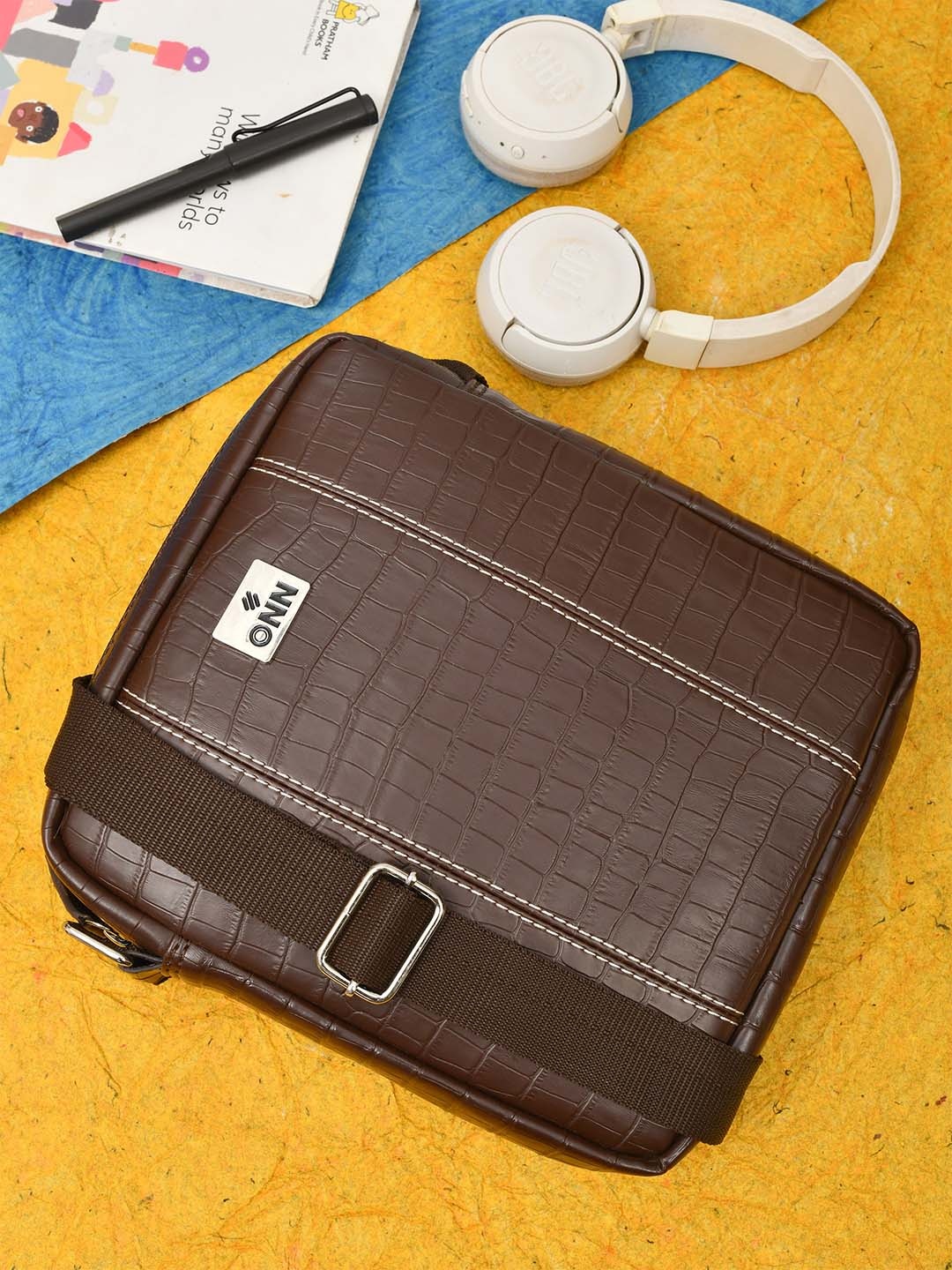 

ONN Men Textured Messenger Bag, Brown