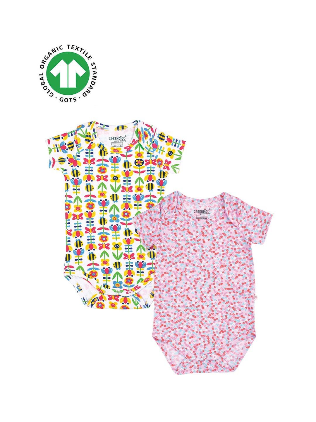 

GREENDIGO Infants Pack Of 2 Printed Organic Cotton Bodysuit, Pink