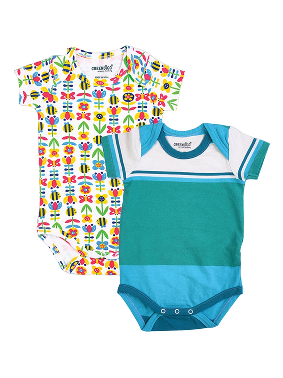 

GREENDIGO Infants Pack Of 2 Printed Organic Cotton Bodysuit, White