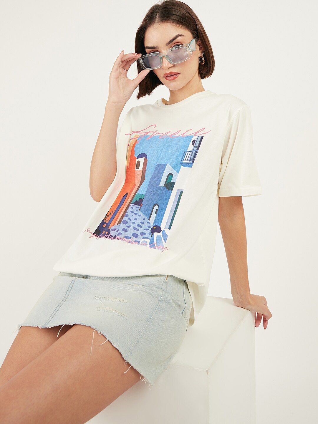 

DressBerry Graphic Printed Pure Cotton T-shirt, White