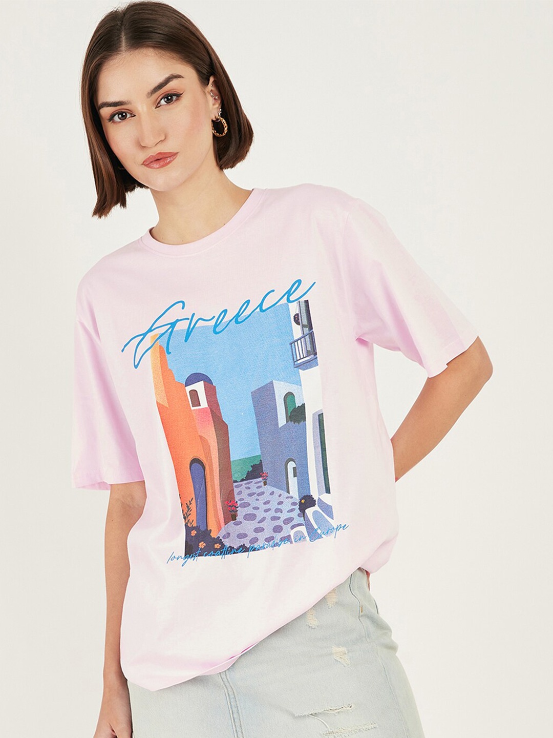 

DressBerry Printed Pure Cotton T-shirt, Pink