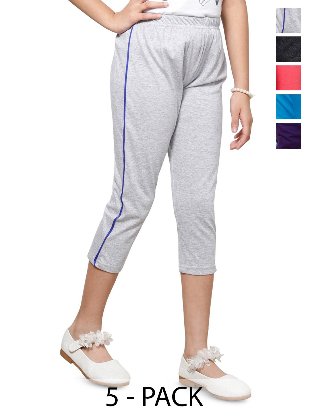 

BAESD Girls Pack Of 5 Mid Rise Cotton Capris, Purple