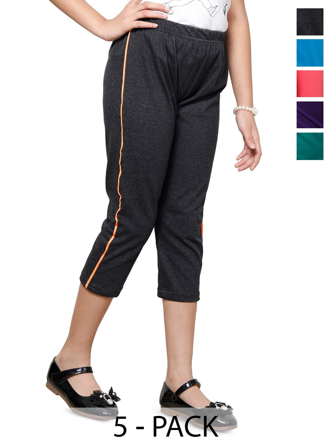 

BAESD Girls Pack Of 5 Mid-Rise Comfortable Capris, Black