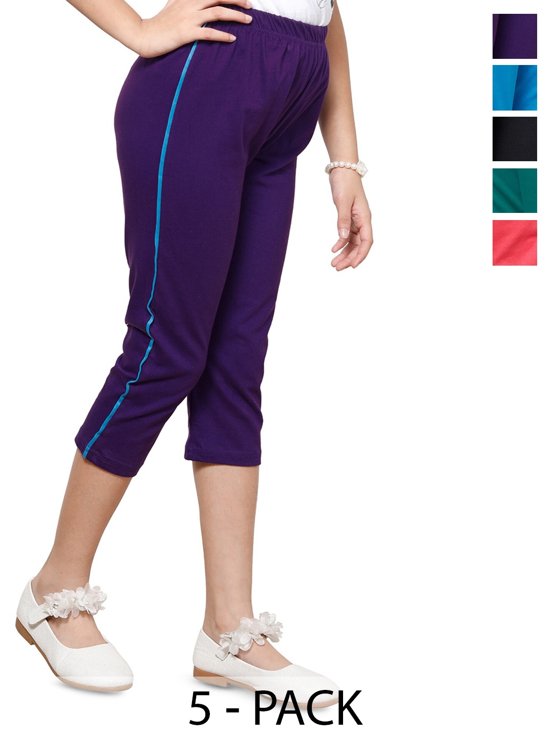 

BAESD Girls Pack Of 5 Mid Rise Capris, Purple