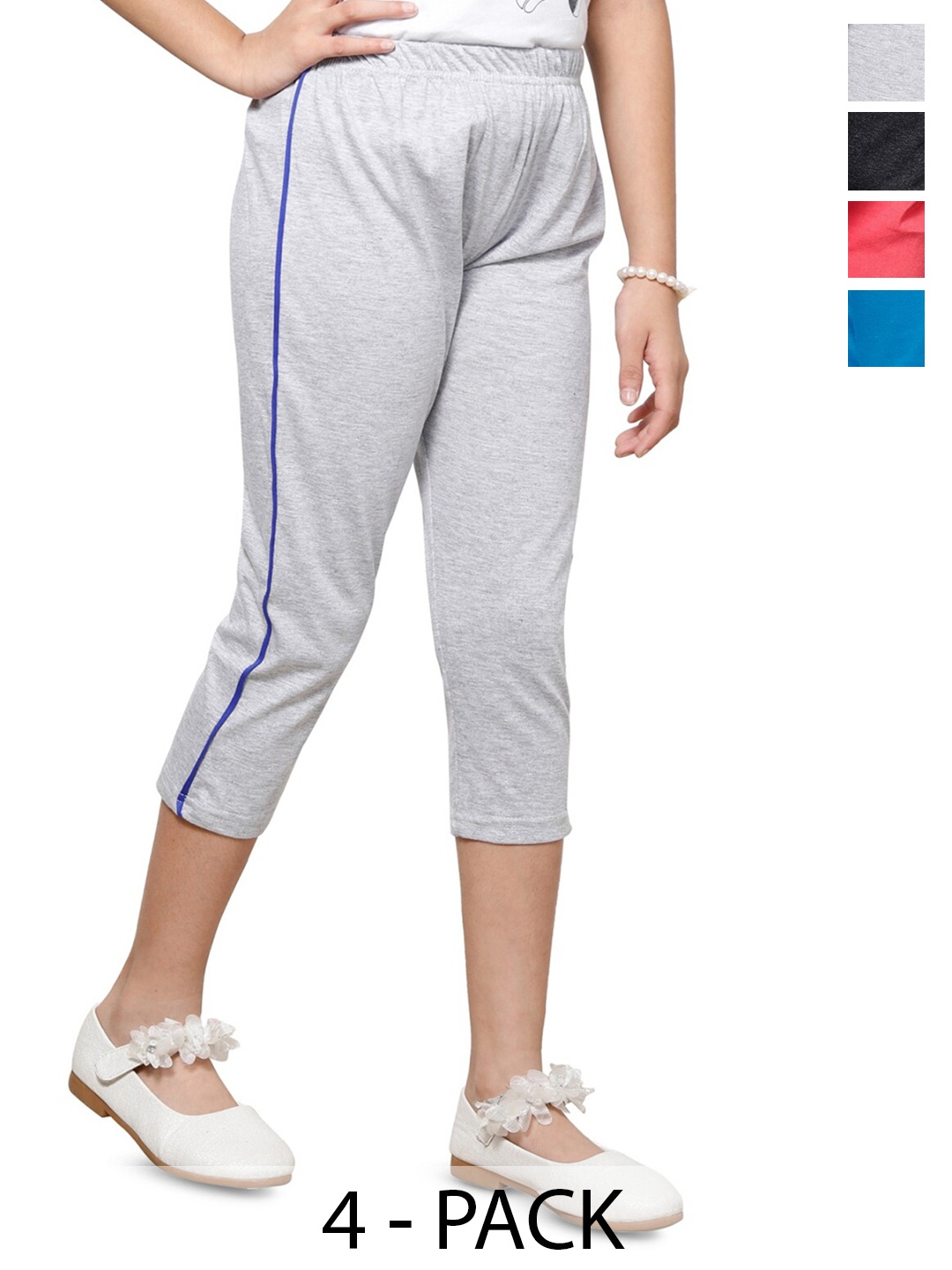 

BAESD Girls Pack Of 4 Mid-Rise Pure Cotton Capris, Grey