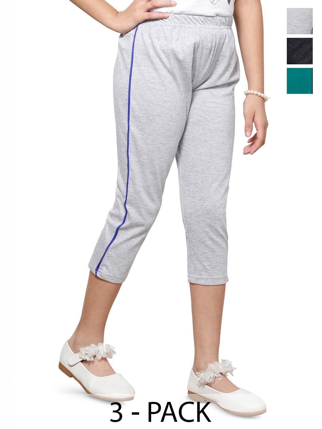 

BAESD Girls Pack of 3 Pure Cotton Capris, Grey
