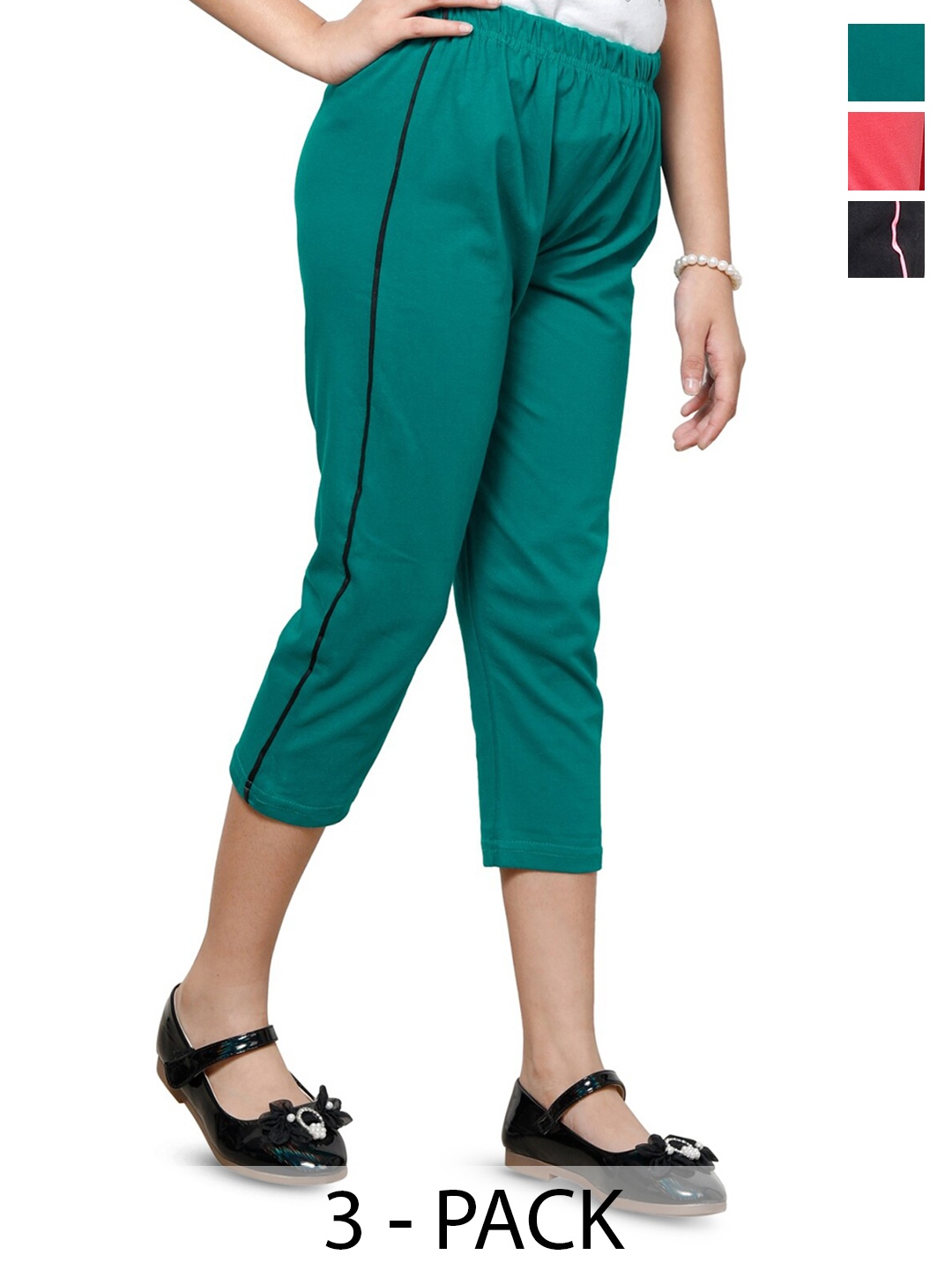 

BAESD Girls Pack of 3 Pure Cotton Capris, Green