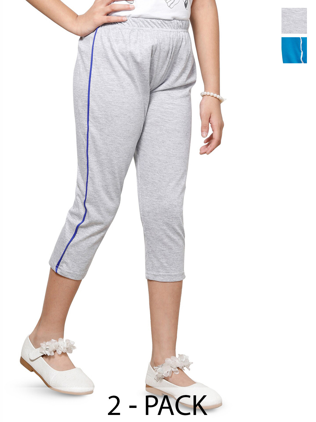 

BAESD Girls Pack Of 2 Mid-Rise Pure Cotton Capris, Blue
