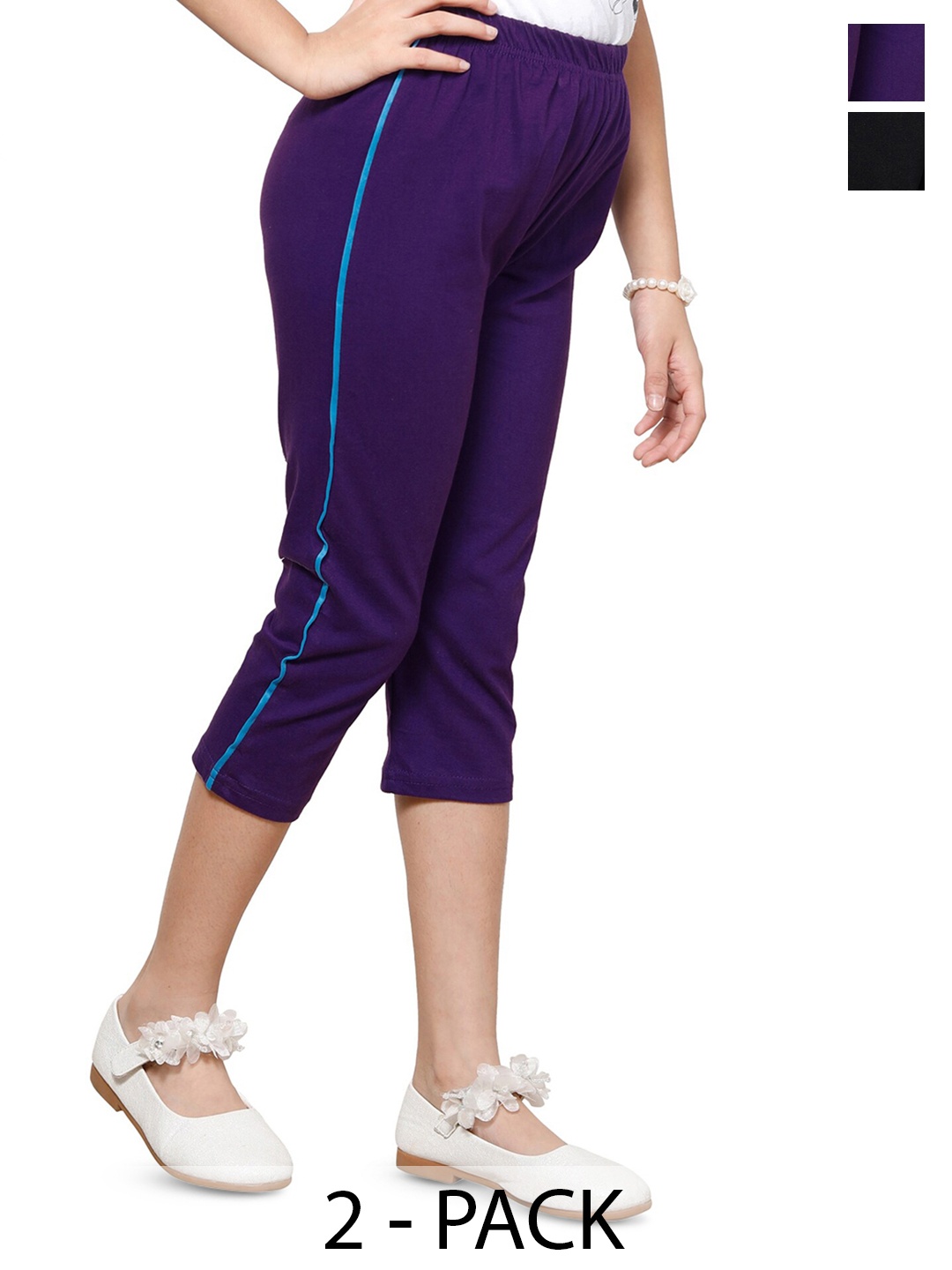 

BAESD Girls Pack Of 2 Pure Cotton Capris, Purple