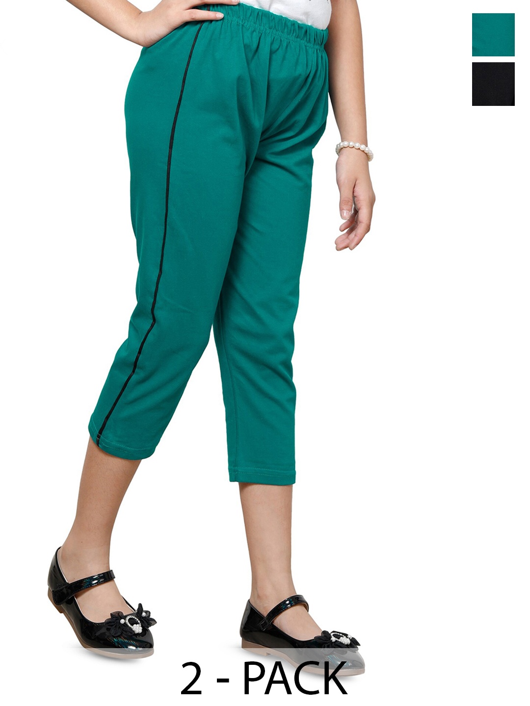

BAESD Girls Pack Of 2 Pure Cotton Capris, Green