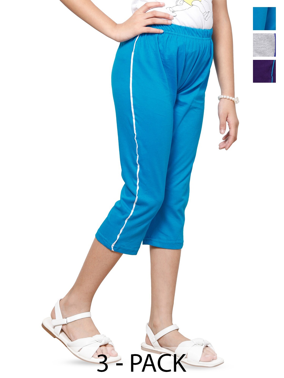 

BAESD Girls Pack Of 3 Mid-Rise Regular Fit Capris, Blue