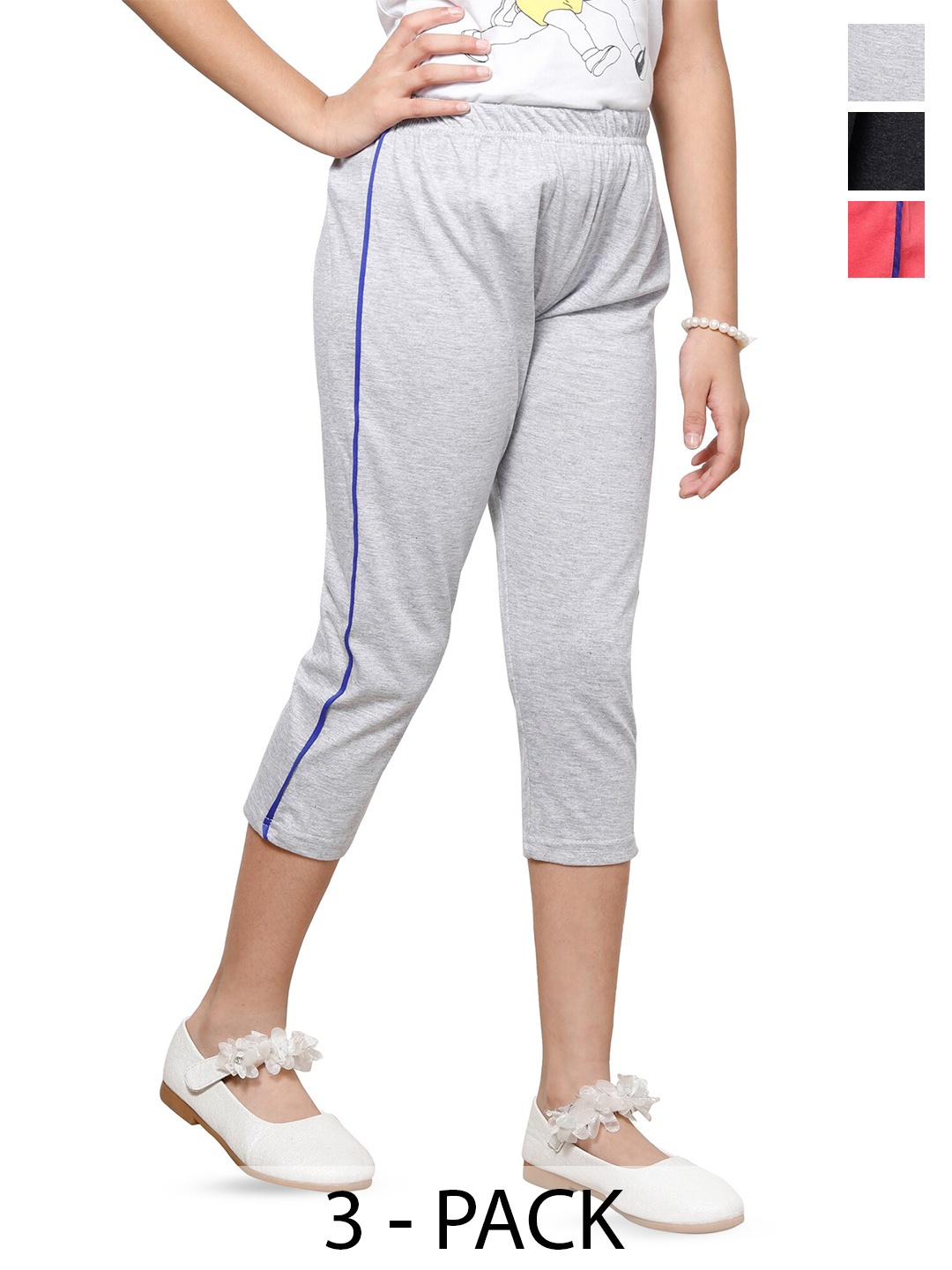 

BAESD Girls Pack Of 3 High-Rise Pure Cotton Capris, Grey