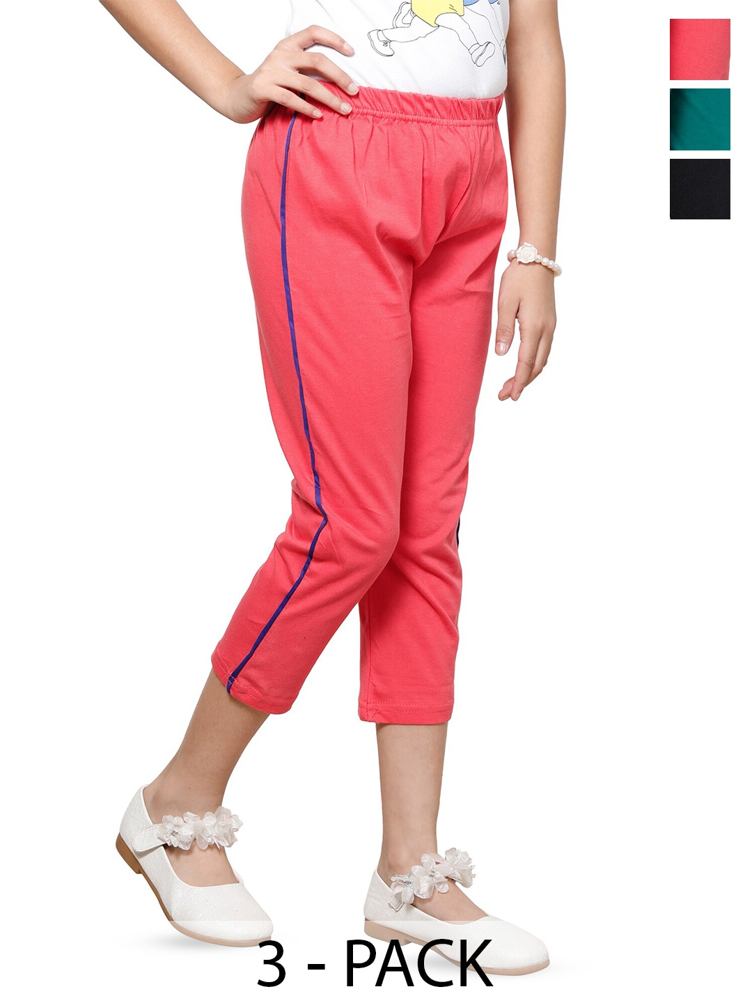 

BAESD Girls Pack Of 3 High-Rise Pure Cotton Capris, Pink