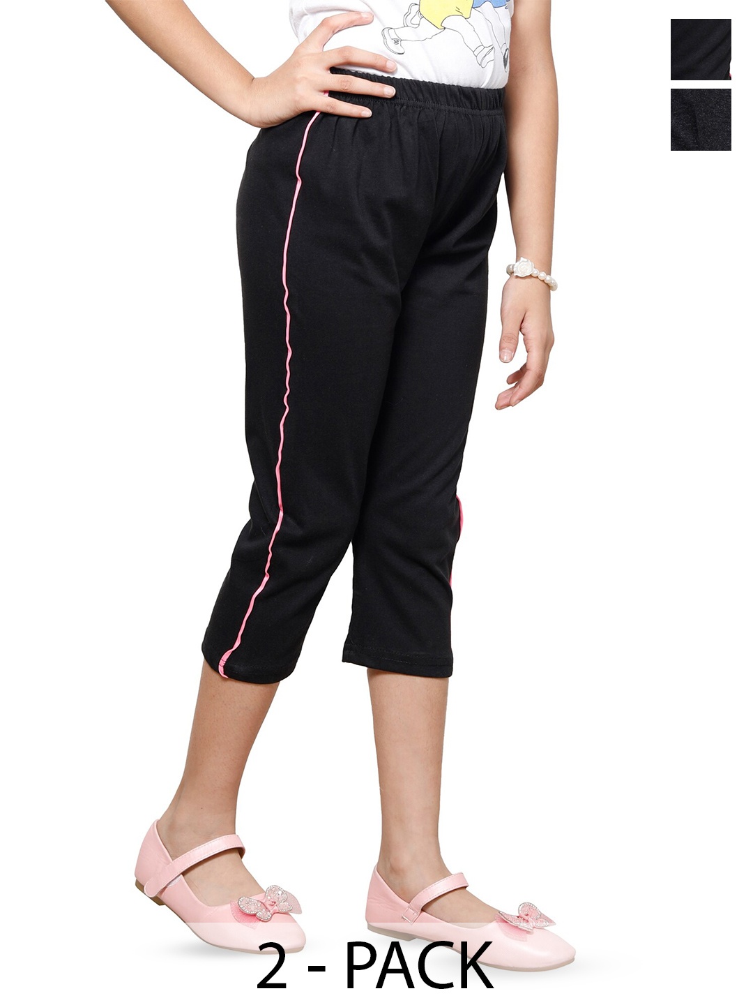 

BAESD Girls Pack of 2 Pure Cotton Capris, Black