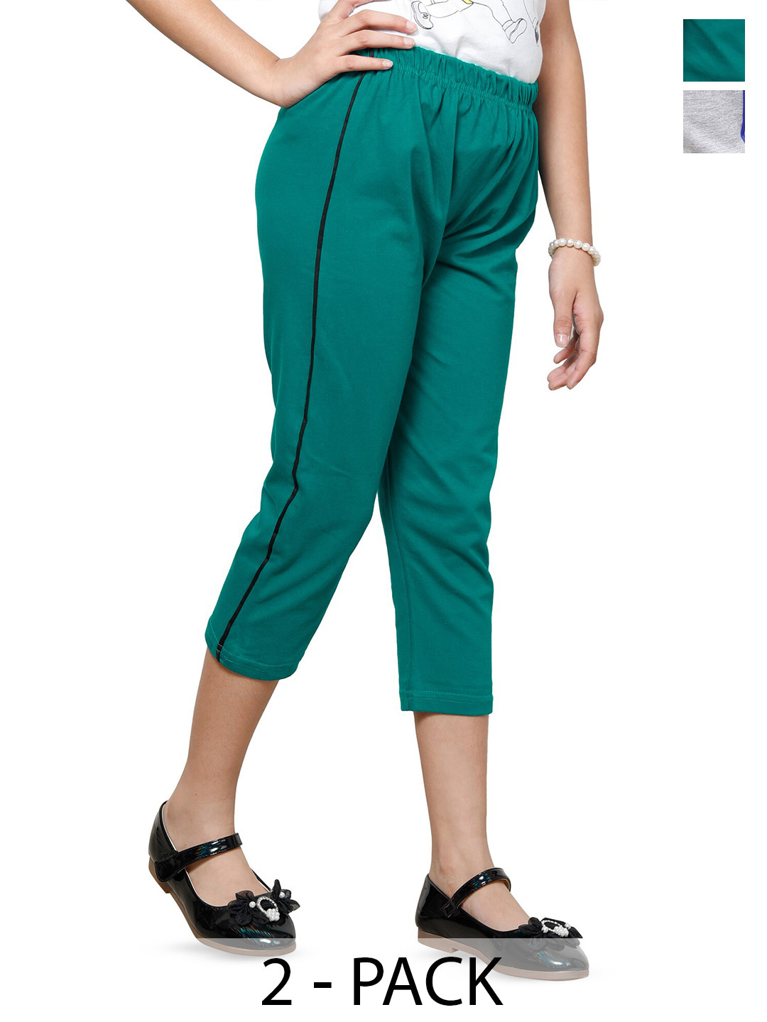 

BAESD Girls Pack of 2 Pure Cotton Capris, Green