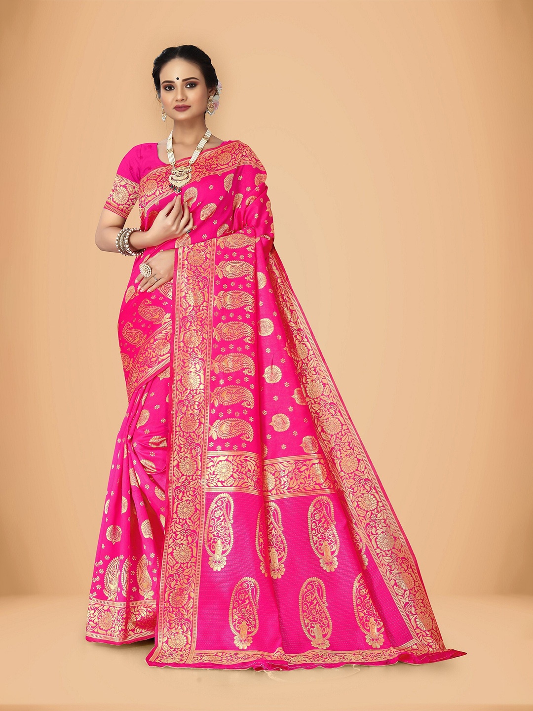 

Rivana Paisley Woven Design Zari Saree, Pink