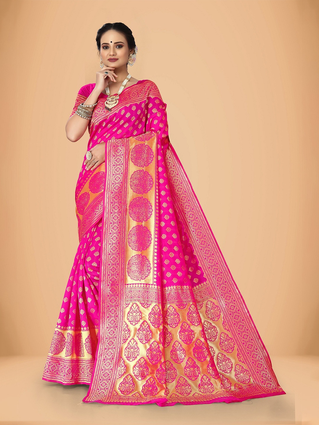 

Rivana Ethnic Motifs Woven Design Zari Saree, Pink