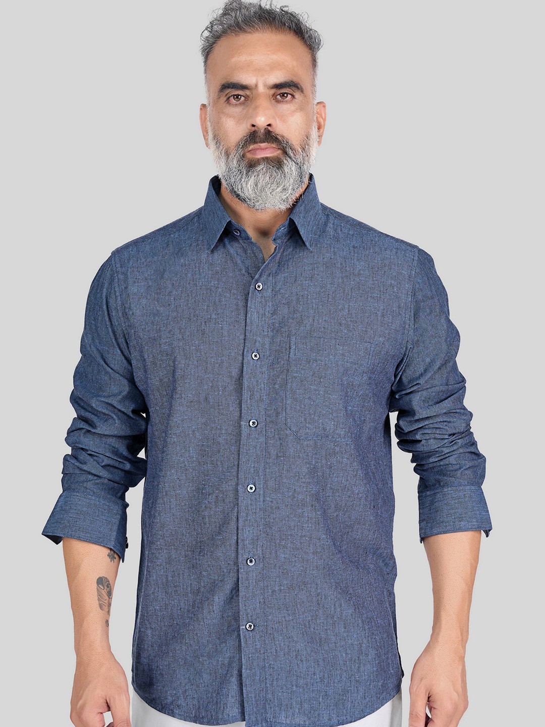 

FRENCH CROWN Standard Spread Collar Linen Casual Shirt, Blue