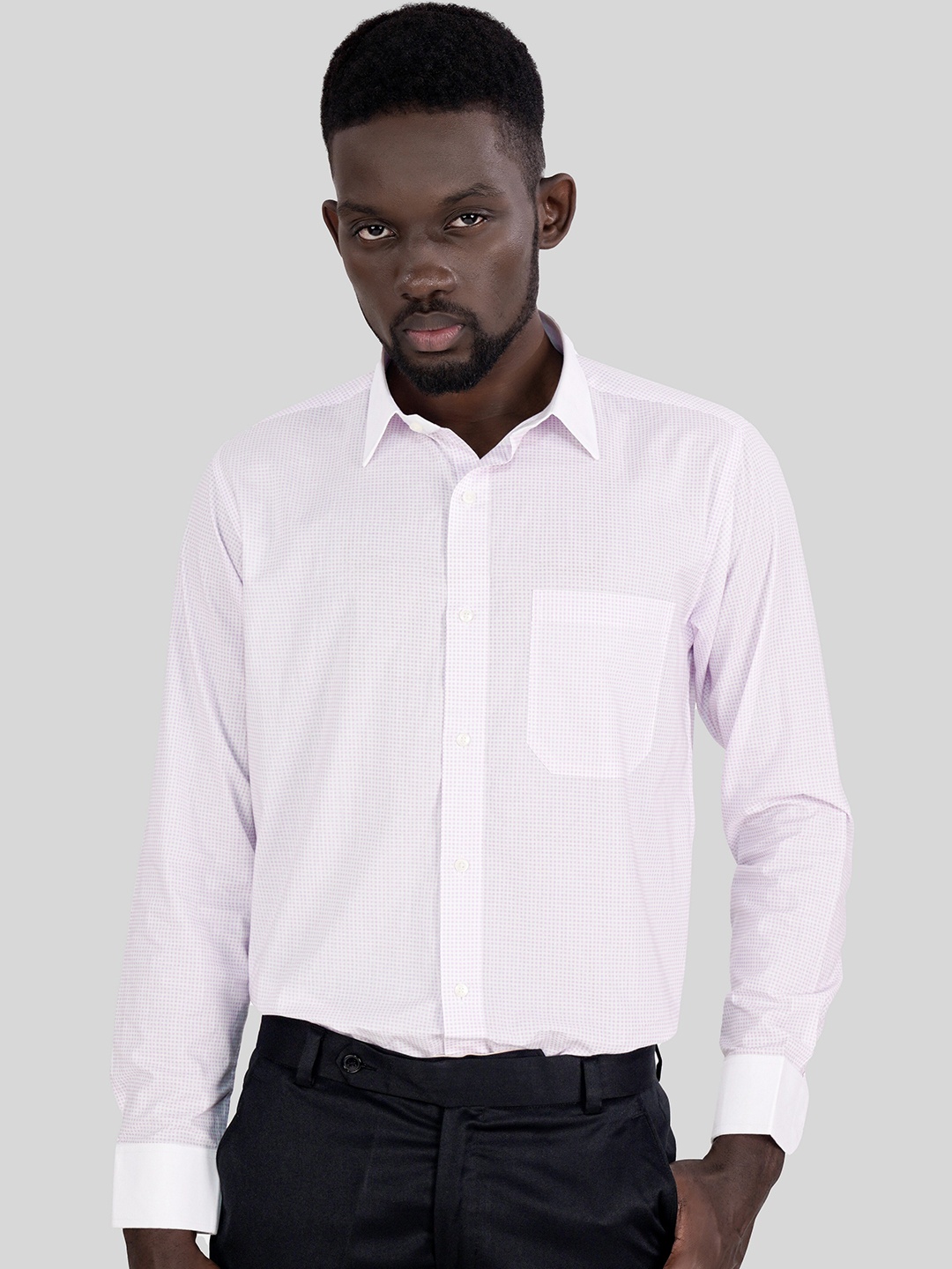 

FRENCH CROWN Standard Micro-Ditsy Printed Spread Collar Cotton Casual Shirt, Pink