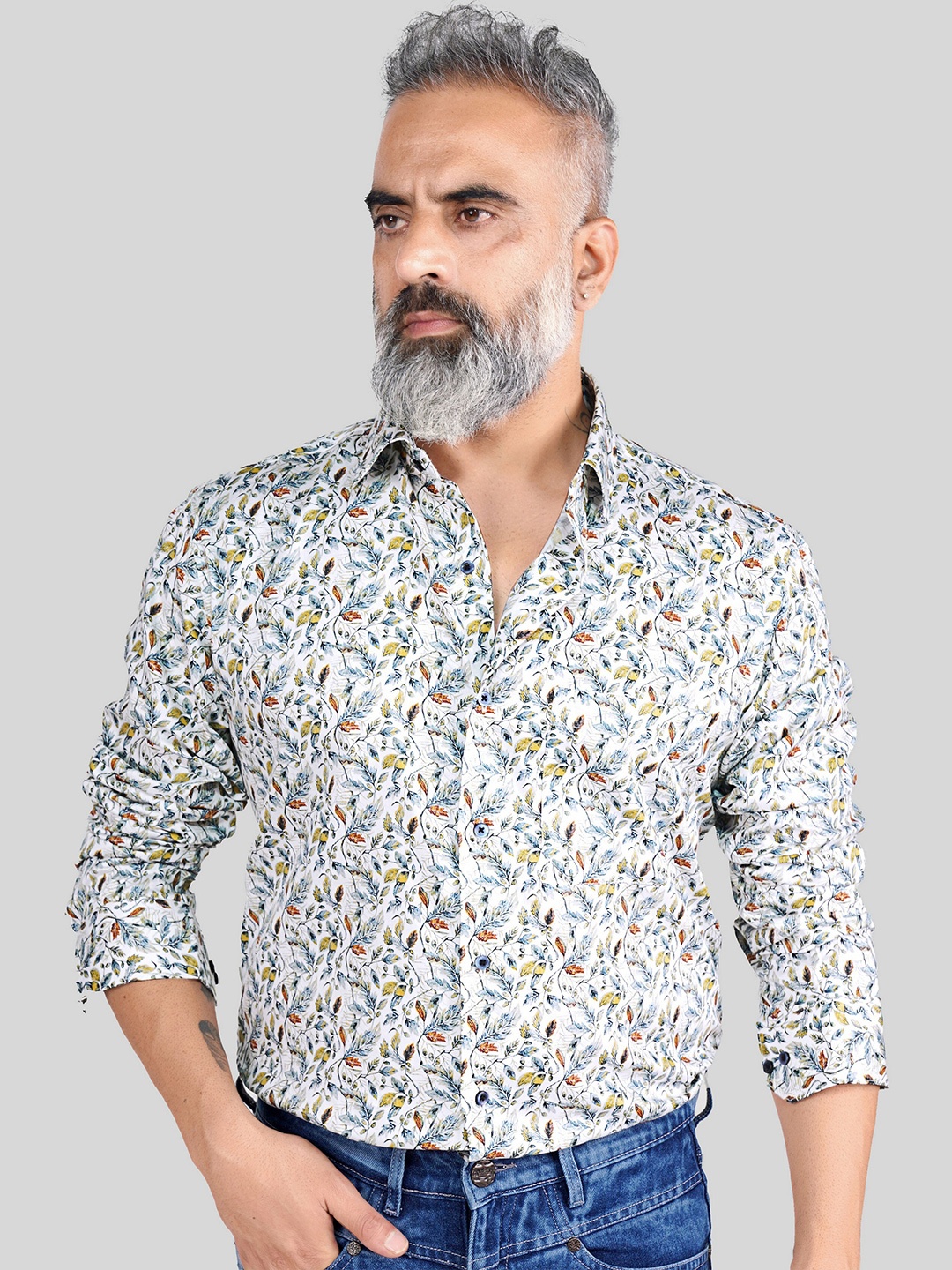 

FRENCH CROWN Standard Floral Printed Cotton Casual Shirt, White