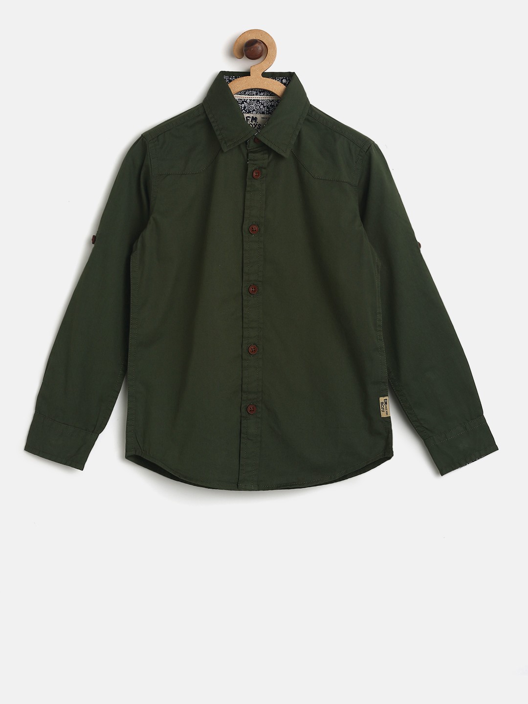 

Flying Machine Boys Olive Green Regular Fit Solid Casual Shirt