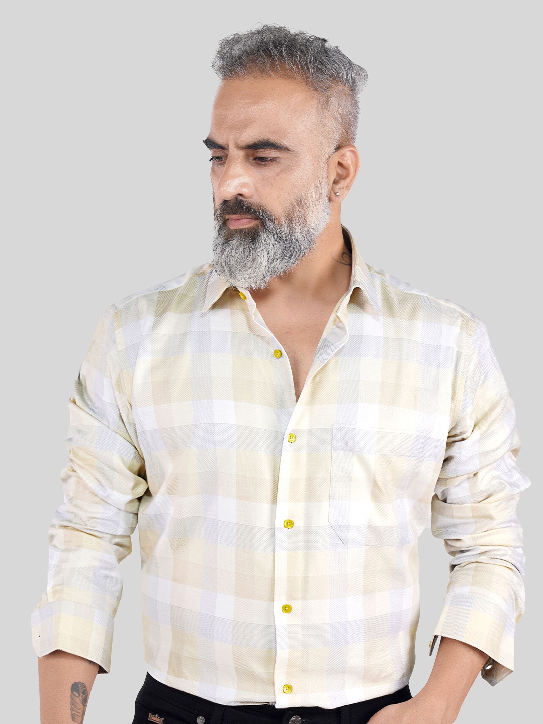 

FRENCH CROWN Standard Tartan Checked Cotton Casual Shirt, White