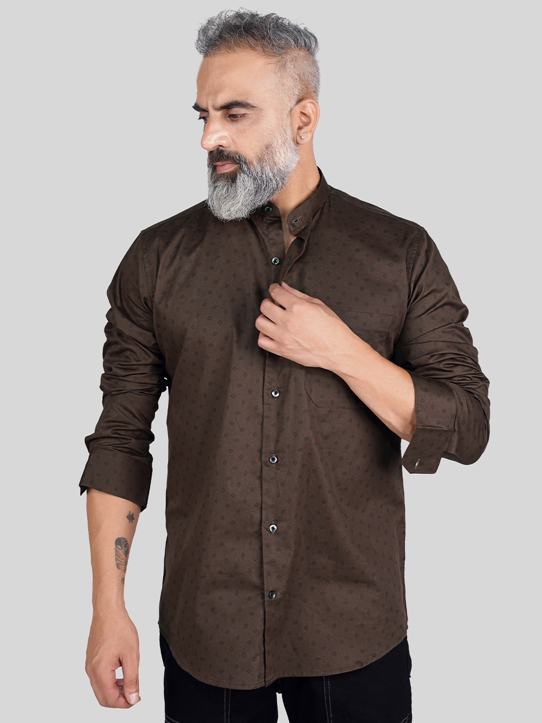 

FRENCH CROWN Standard Micro Ditsy Printed Cotton Casual Shirt, Brown