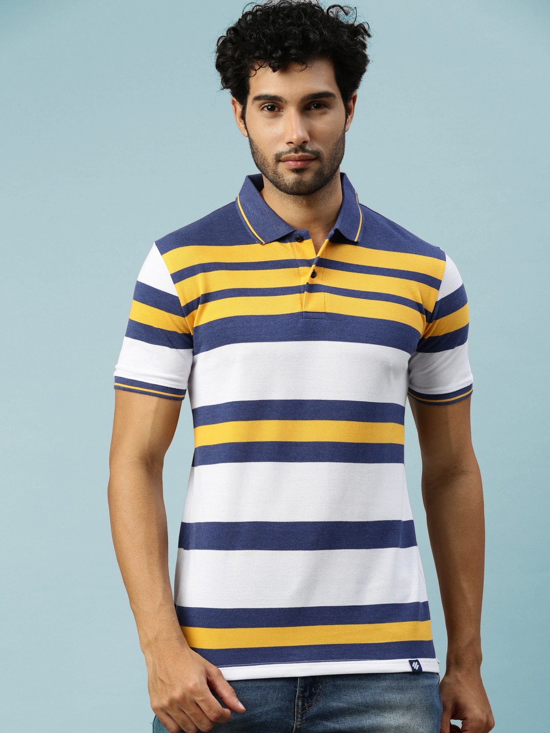 

ONN Striped Polo Collar Cotton T-shirt, Yellow