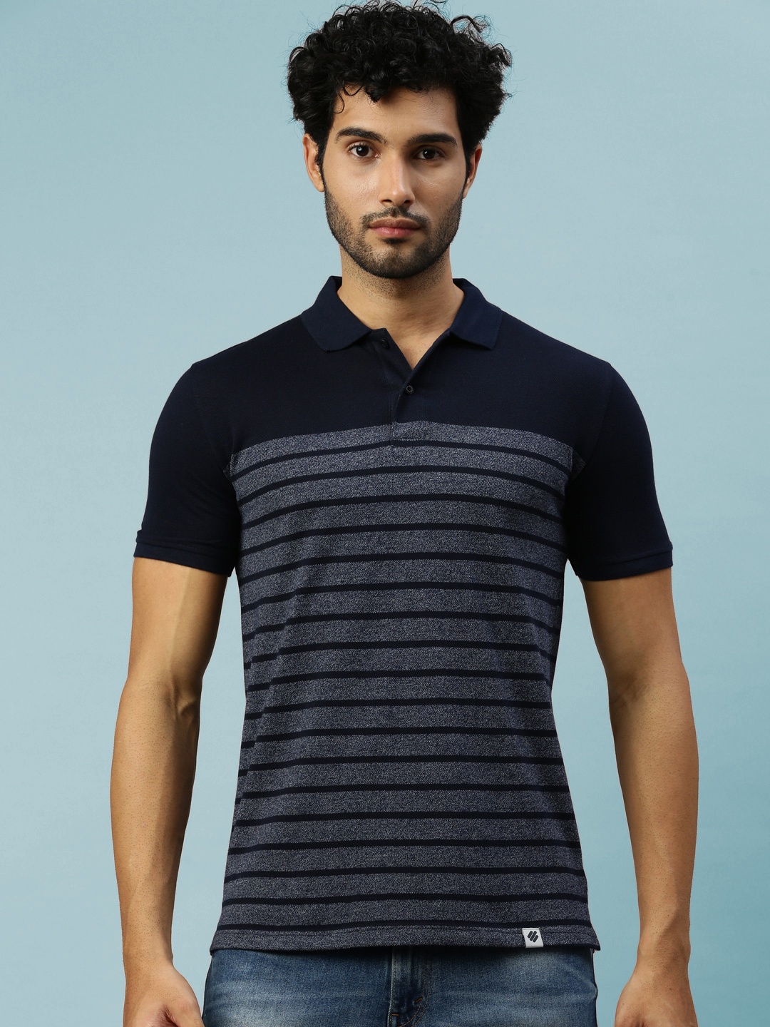 

ONN Striped Polo Collar Cotton T-shirt, Navy blue