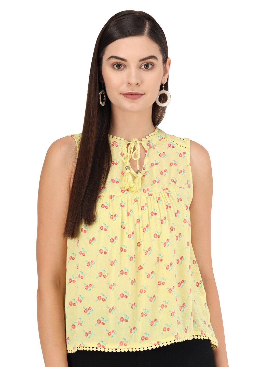 

Beatnik Floral Printed Cotton Regular Top, Yellow
