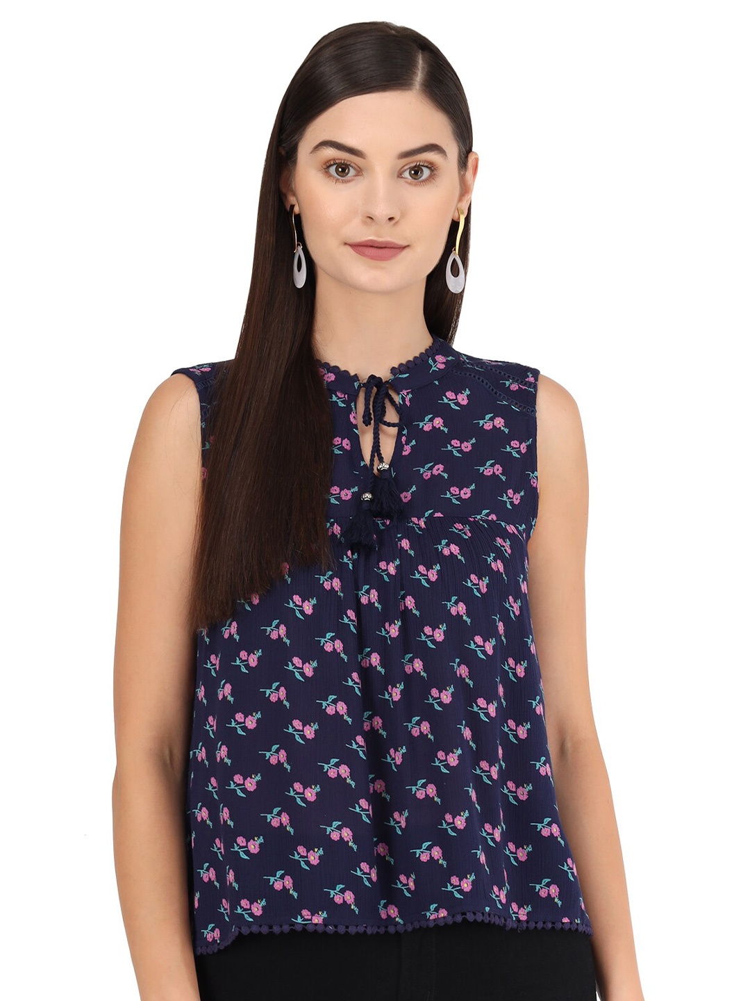 

Beatnik Floral Printed Cotton Regular Top, Blue