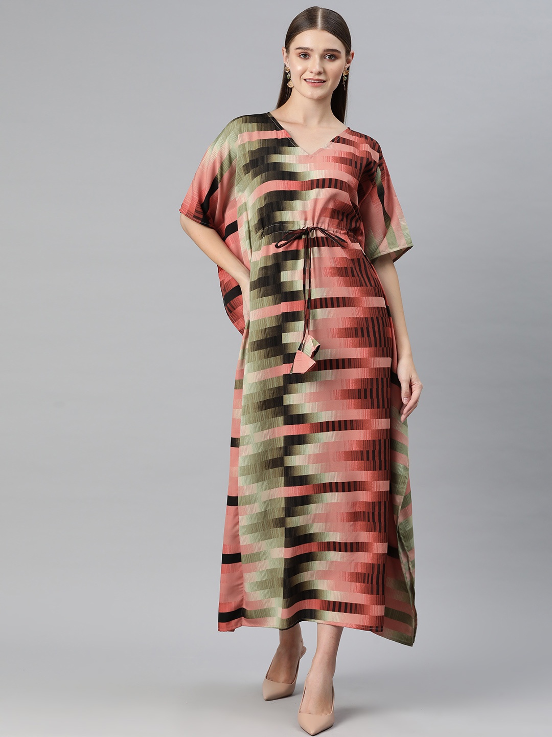 

Cottinfab Printed Kimono Sleeve Crepe Kaftan Maxi Dress, Multi