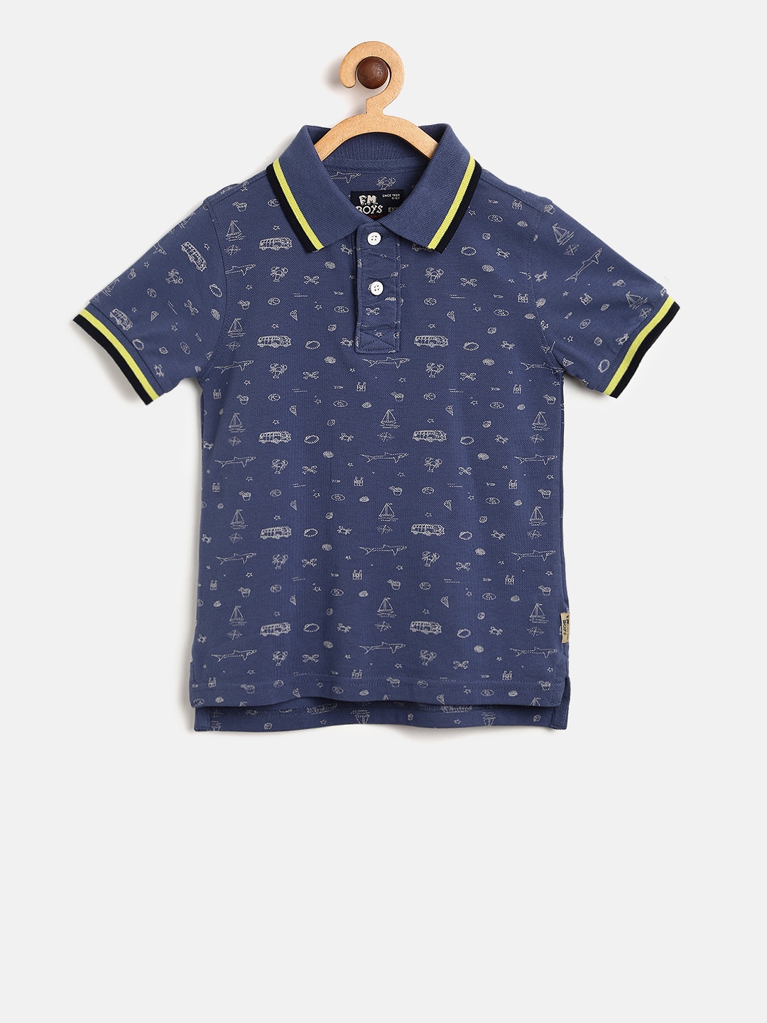 

Flying Machine Boys Navy Printed Polo T-shirt, Navy blue
