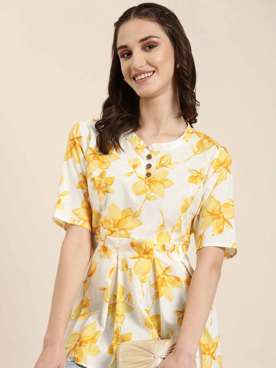 

SHOWOFF Floral Printed Empire Kurti, White