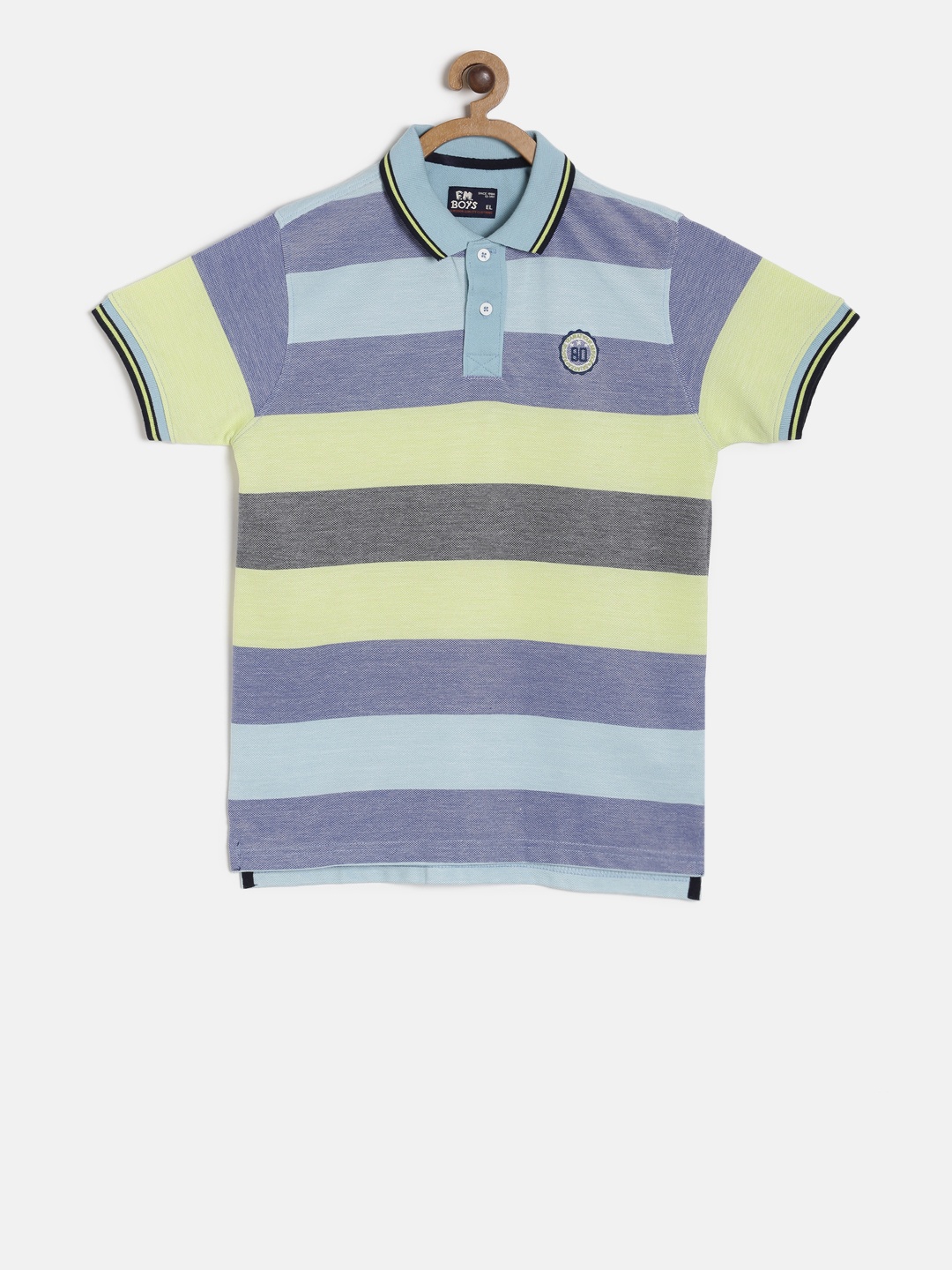 

Flying Machine Boys Blue & Yellow Striped Polo T-shirt