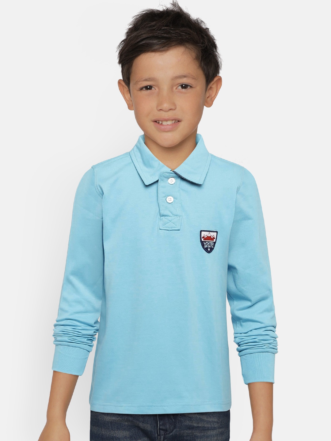 

Flying Machine Boys Blue Solid Polo Collar T-shirt