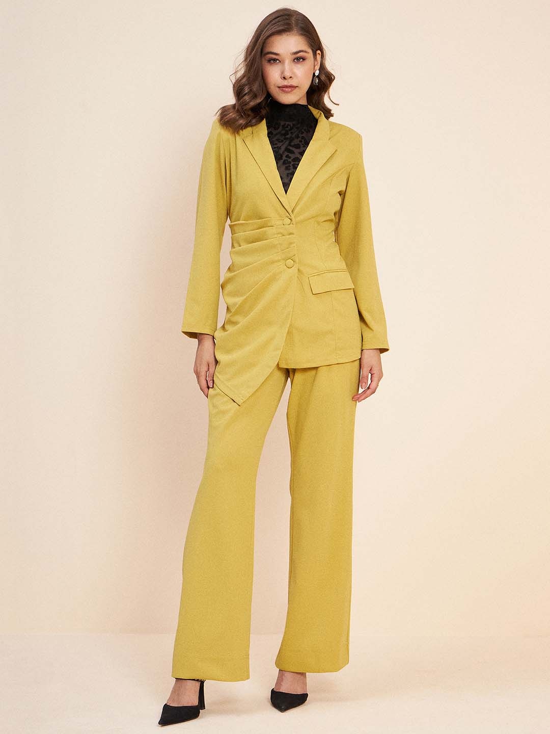 

Antheaa Yellow Notched Lapel Coat & Trousers