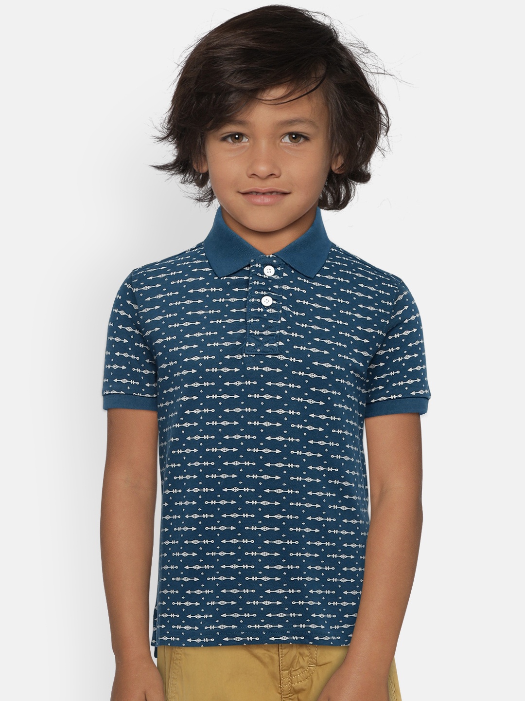 

Flying Machine Boys Blue Printed Polo Collar T-shirt