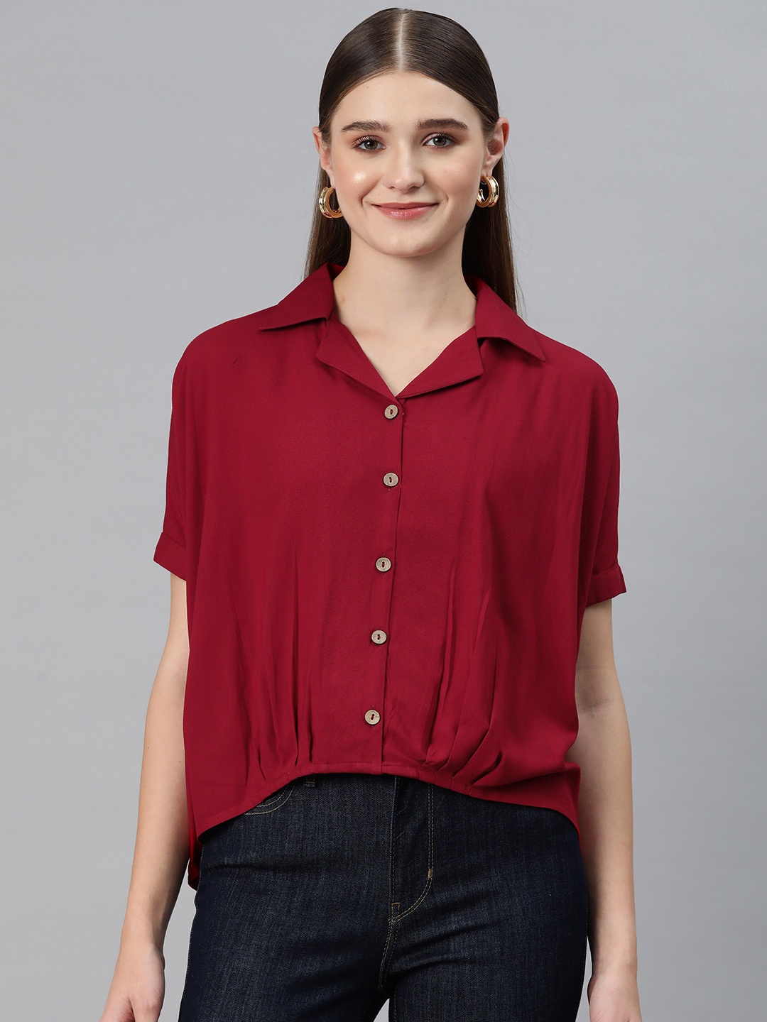 

Cottinfab Shirt Style Top, Maroon